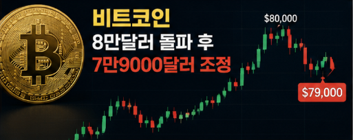 비트코인 8만달러 돌파 후 7만9000달러 조정
