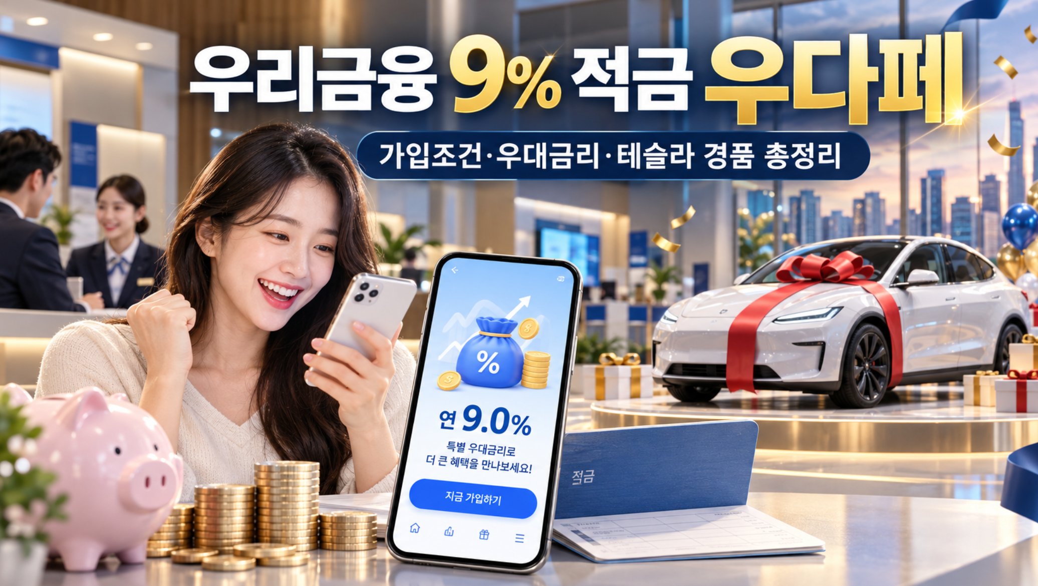 우리금융 9% 적금 우다페, 가입조건·우대금리·테슬라 경품 총정리