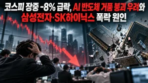 코스피 장중 -8% 급락, AI 반도체 거품 붕괴 우려와 삼성전자·SK하이닉스 폭락 원인