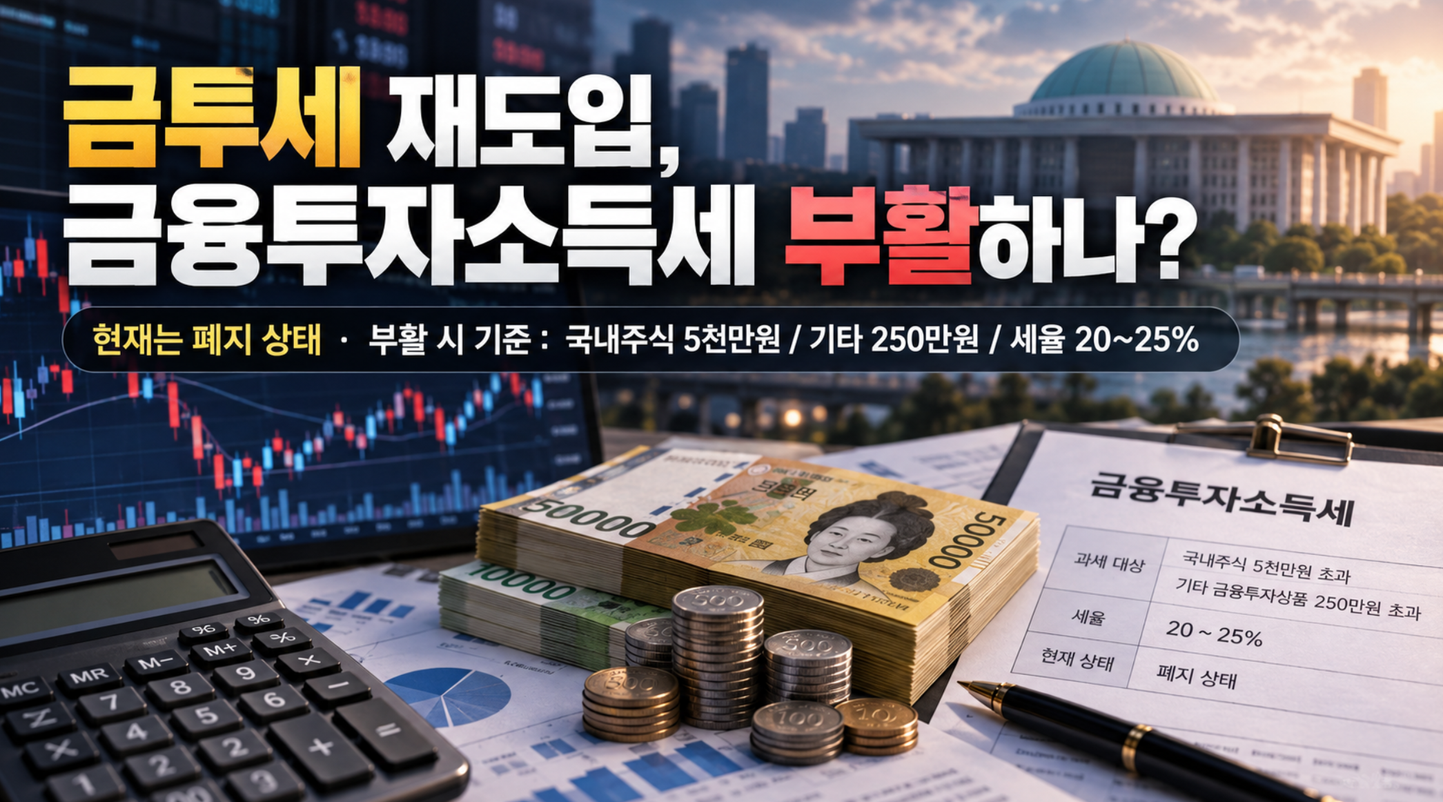 금투세 재도입, 금융투자소득세 부활하나? 현재 상황·과세 기준 확인